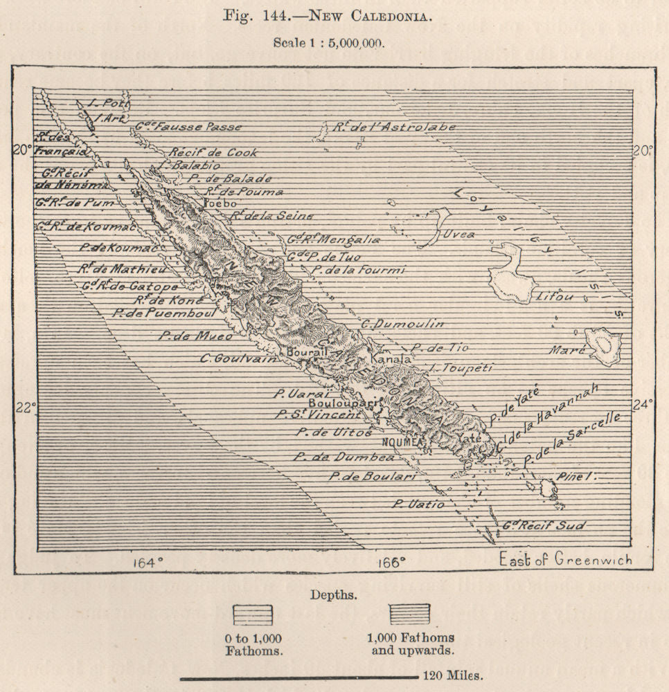 New Caledonia. Melanesia 1885 old antique vintage map plan chart